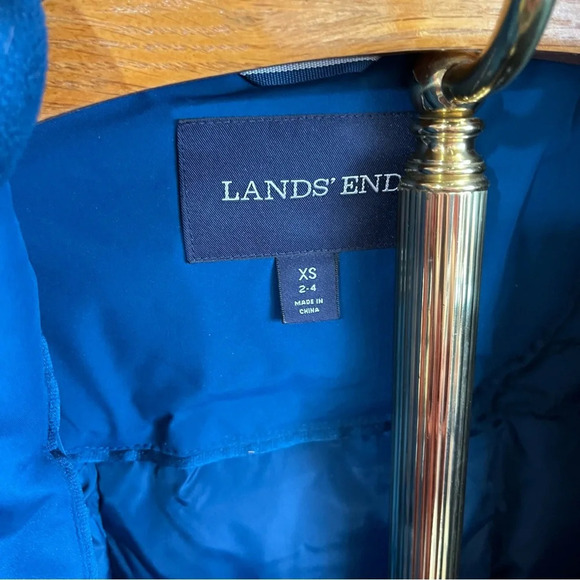 LAND’S END ~ Women’s Long Puffy Down Jacket with Detachable Hood Blue Pockets - Picture 10 of 14